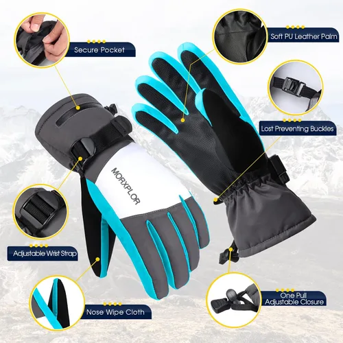 Miniatura 6 de Guantes de nieve para hombres y mujeres, 3M Thinsulate aislados, guantes de snowboard cálidos, impermeables, resistentes al viento, para pantalla