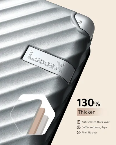 Miniatura 8 de LUGGEX Equipaje de mano 22 x 14 x 9 aprobado por aerolíneas - Maleta rígida expandible 100% policarbonato con ruedas giratorias, plateado, Equipaje