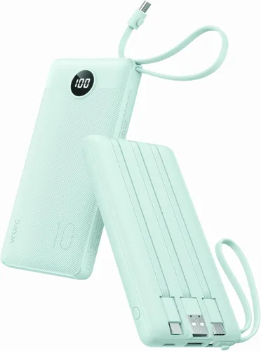 Miniatura 14 de VRURC Cargador portátil, batería de viaje compacta con 4 cables integrados de 10000 mAh, banco de carga USB C con pantalla LED, batería de viaje