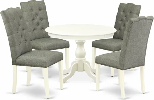 Miniatura 16 de East West Furniture HBEL3-ABK-35 - Juego de mesa y sillas de cocina de 3 piezas que contiene una mesa de comedor redonda con pedestal y 2 sillas