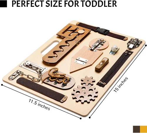 Miniatura 2 de Tablero Ocupado Montessori para Niños Pequeños, Juguetes Sensoriales de Madera, Actividades de Aprendizaje Preescolar para Habilidades Motoras Finas