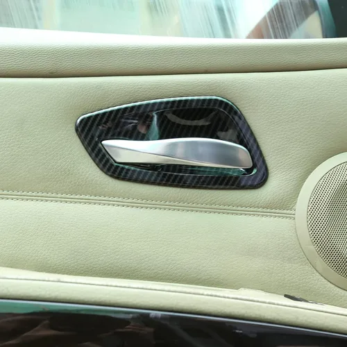 Miniatura 4 de YIWANG ABS cromo puerta interior de coche cubierta cubierta 4 unids para BMW E90 3 serie 2005-2012 Auto Accesorios (fibra de carbono)