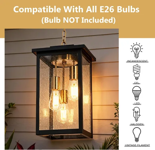 Miniatura 88 de TODOLUZ Lámpara Colgante de Exterior de 3 Luces Negra, Linterna Colgante Exterior Ajustable Luz de Porche