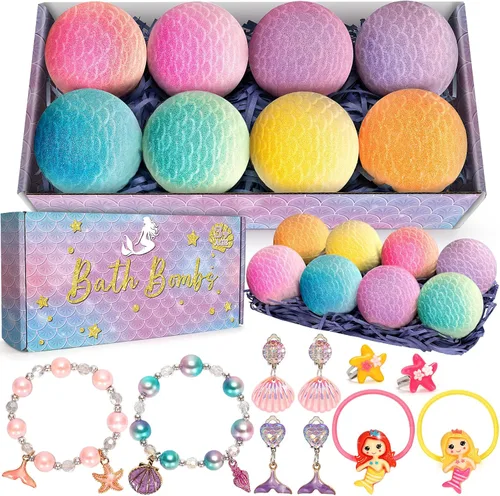 Miniatura 8 de 8 Paquetes de Bombas de Baño de Sirena para Niñas, Kit de Bomba de Baño de Burbujas con Juguetes Sorpresa Adentro, Juguetes de Baño para Niños de 4