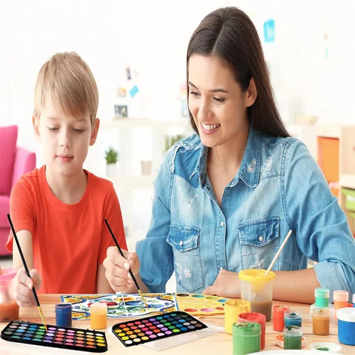 Miniatura 9 de GETHPEN Pintura de acuarela, juego de pintura de acuarela, juego de pintura de acuarela lavable de 48 colores con pincel, bolígrafo de agua Negro