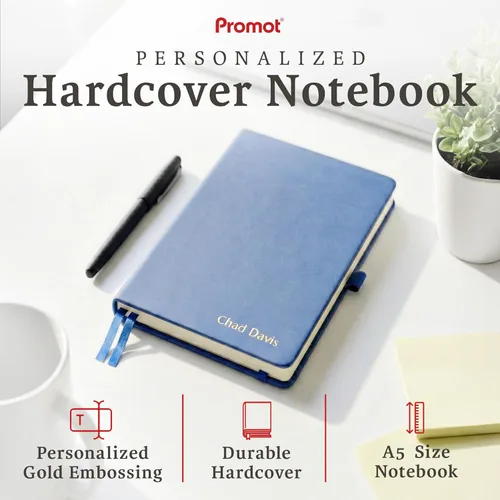Miniatura 2 de Promot - Cuaderno de Diario Rayado: Diario Personalizado con Texto en Relieve en Oro Metálico - A5 Azul 192 Páginas Rayadas 8.2 x 5.5 Pulgadas, 100