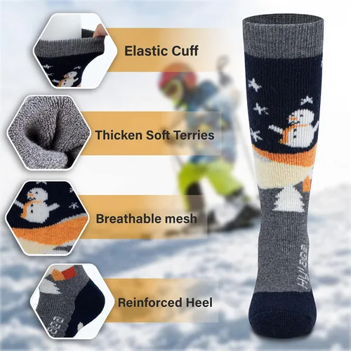 Miniatura 6 de Hylaea Calcetines de esquí de lana merino para niños, calcetines térmicos cálidos hasta la rodilla para patinaje de snowboard para niños y niñas