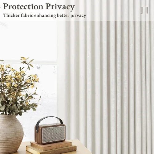 Miniatura 3 de TWODRAPES Cortinas de Lino Plisadas con Pinza Beige Blancas de 54 Pulgadas de Largo 2 Paneles para Comedor Cocina Dormitorio Plisadas Semi