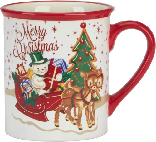 Miniatura 5 de Certified International Santa's Retro Set de 4 tazas: 5.25" x 3.75" x 4.25" 18 onzas, ideal para cacao caliente junto a la chimenea, café, un café
