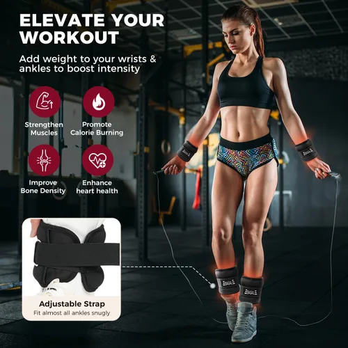Miniatura 4 de BAGAIL Pesas de tobillo para mujeres y hombres, un par de pesas de 1/2/4/6/8/10 libras con diseño elegante y ajuste seguro para caminar, correr