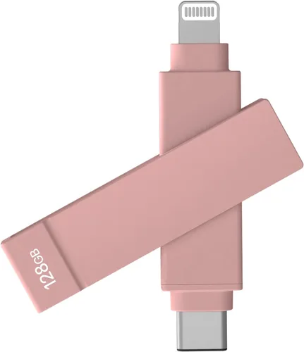 iXflash - Memoria flash para iPhone de 128 GB, certificado Apple MFi, Lightning y USB C, color rosa, 2 en 1 para teléfono, iPad y computadora, foto,