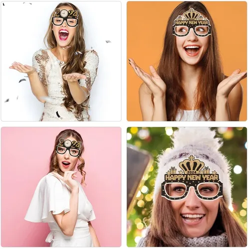 Miniatura 7 de ABOOFAN 12 lentes de feliz año nuevo 2024 gafas de fiesta de Año Nuevo Hola 2024 gafas de sol regalos de fiesta accesorios para cabina de fotos 2024