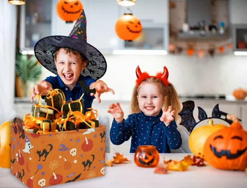 Miniatura 3 de Cesta de Halloween Cestas de Calabaza Cesta de Dulce o Truco Cesta Rectangular de Almacenamiento de Juguetes para Fiestas de Halloween