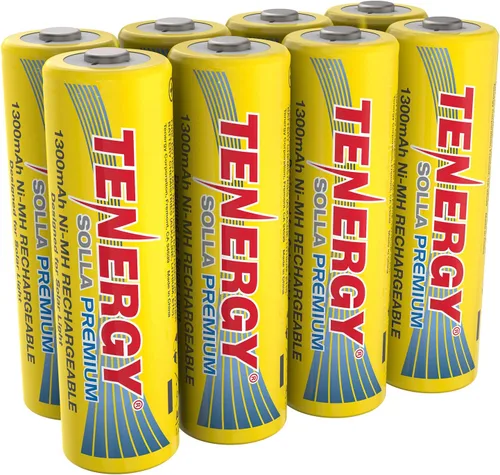 Tenergy Solla - Batería recargable NiMH AA de alta calidad, baterías solares de 1300 mAh para luces solares de jardín, antifugas, durabilidad al