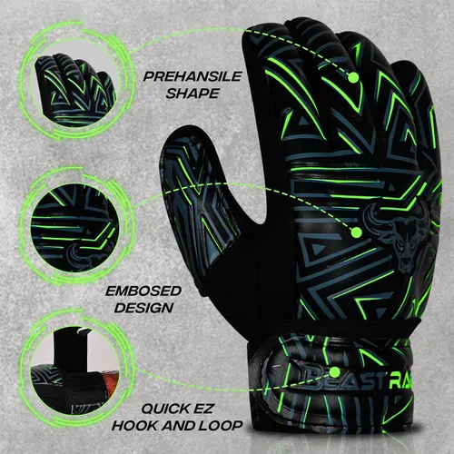 Miniatura 3 de BEAST RAGE Guantes de portero juvenil para niños, niños, niñas, guantes de portero de fútbol antideslizantes palma de látex de 4MM, agarre extra