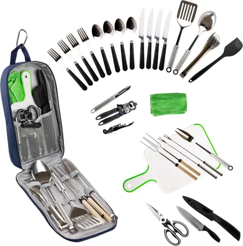 Miniatura 8 de Life2Go - Juego de utensilios de cocina de campamento de 12 piezas y equipo de cocina al aire libre, estuche de transporte compacto portátil