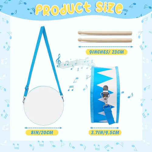 Miniatura 2 de Boao Juego de 2 tambores para niños, tambor de juguete de madera de 8 pulgadas para niños pequeños con correa ajustable y 4 baquetas, instrumento