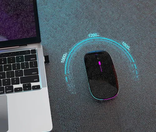 Miniatura 6 de AIKOKOK Ratón Inalámbrico Bluetooth Recargable para Laptop con LED Portátil (BT5.2 y USB 2.4G) Conexión de Modo Dual Ratón Silencioso Delgado