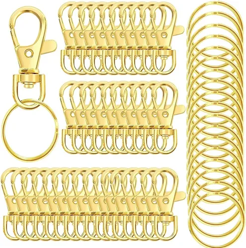 Miniatura 9 de 100 llaveros giratorios de alta calidad con llaveros, clip de llavero de metal y llavero, 50 ganchos para llaveros y 50 llaveros para cordón, Negro