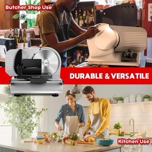 Miniatura 3 de Techwood - Cortador eléctrico de 150 W para uso doméstico con 2 cuchillas extraíbles de acero inoxidable de 7.5 pulgadas, cortador de pan de frutas