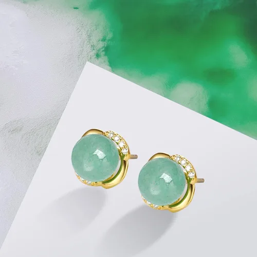 Miniatura 3 de Jade Earrings Studs,Green Jade Earrings for Women,925 Sterling Silver Earrings Studs for Sensitive Ears,Handmade Jade Earrings for Birthday