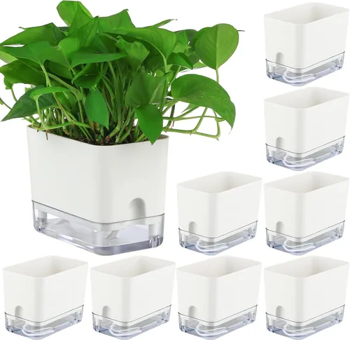 Miniatura 15 de Planterhoma Macetas de riego automático para plantas de interior de 4.3 pulgadas, 6 paquetes de macetas cuadradas de riego automático con orificio