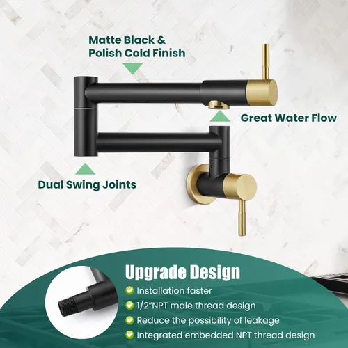 Miniatura 8 de Heyalan Pot Filler - Llenador de ollas de 19 pulgadas para montaje en pared, plegable, extensible, grifo de cocina/restaurante de acero inoxidable