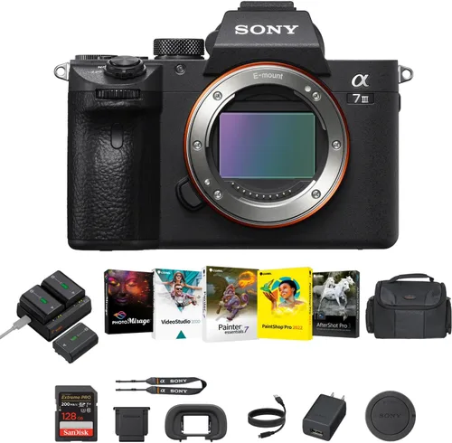 Sony Cámara sin espejo a7 III (negro) - Cámara digital de marco completo de 24 MP con baterías y kit de cargador doble, kit de software Corel,