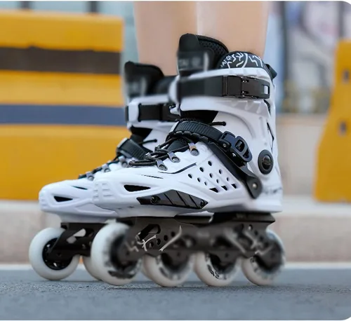 Miniatura 8 de Patines profesionales de carreras en línea unisex, para principiantes, para exteriores, patines de velocidad de rendimiento para adultos y Blanco