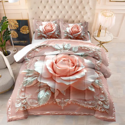 Miniatura 11 de Suncloris Juego de edredón coral océano para niños y adultos, edredón tamaño Queen con temática de hipocampo tropical rojo con 2 fundas de almohada