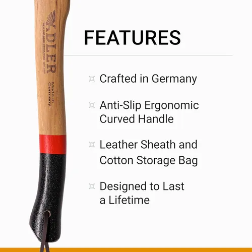 Miniatura 3 de Adler Yankee Hatchet - Hacha de senderismo forjado alemán con mango de nogal antideslizante de 15 pulgadas, cabeza de 1-1/2 libras, con funda