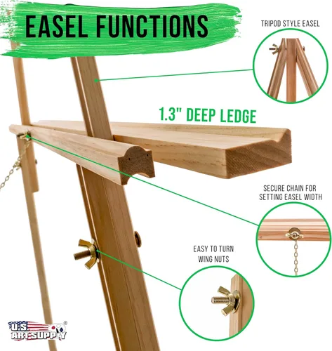 Miniatura 3 de US Art Supply Torrey caballete con trípode de madera, 64 pulgadas de alto x 27.5 pulgadas de ancho, para artista, con cadena ajustable (1 caballete)