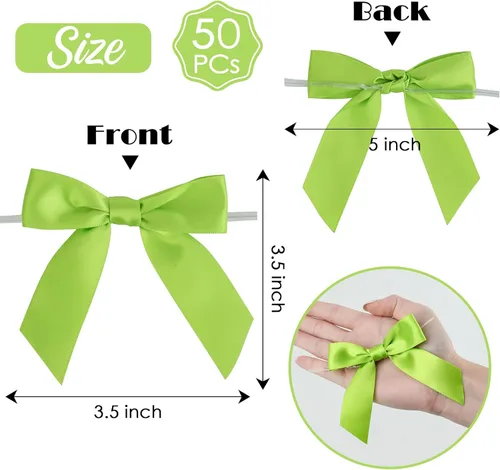 Miniatura 2 de AIMUDI Lazos con Alambre Giratorio para Bolsas de Golosinas 3.5" Lazos de Cinta de Satén Verde Manzana para Manualidades Lazos Prefabricados