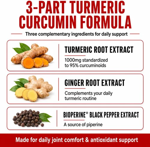 Miniatura 3 de Balance ONE Extracto de cúrcuma de 1000 mg - Suplemento de curcumina de cúrcuma con 95% de curcuminoides, piperina de pimienta negra y jengibre