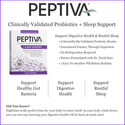 Miniatura 2 de Peptiva 26 Mil Millones de UFC Probiótico y Apoyo para el Sueño - Probiótico Multi-Cepas Clínicamente Validado - Lactobacillus y Bifidobacterium