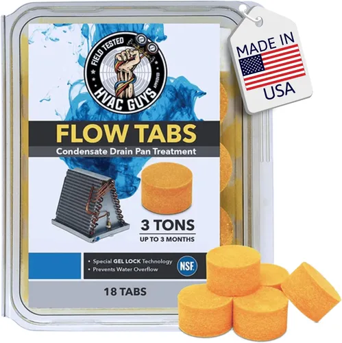 HVAC Guys Flow Tabs con tecnología Gel Lock, paquete de 18 unidades, mantiene las bandejas de drenaje limpias, evita el desbordamiento, pestaña de 3