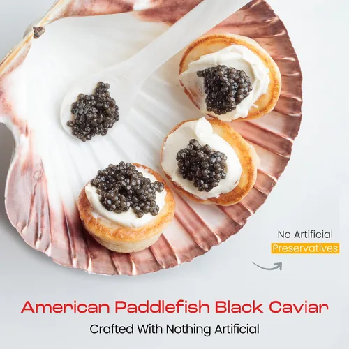 Miniatura 2 de Envío nocturno – Olma American Paddlefish Black Caviar – Perlas grises medianas, sabor suave – 1 oz / 28 g