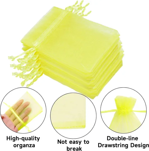 Miniatura 3 de joycraft 50 bolsas de organza amarillo limón – 2.7 x 3.5 pulgadas, bolsa de malla transparente para joyas, pequeña bolsa de favor de fiesta