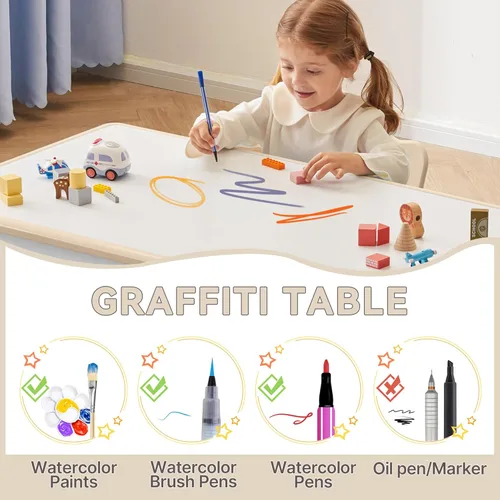 Miniatura 4 de GITAWUSA Juego de mesa y sillas de estudio para niños, mesa y silla ajustable en altura para niños de 3 a 8 años, escritorio con graffiti