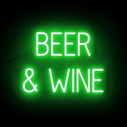 SpellBrite Letrero de cerveza y vino | Letrero de cerveza y vino neón, luz LED verde | 22.0 x 15.0 pulgadas