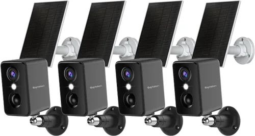 Septekon - Cámaras de seguridad 2K inalámbricas para exteriores, paquete de 4, cámara alimentada por batería solar con dos focos, detección de 1080P
