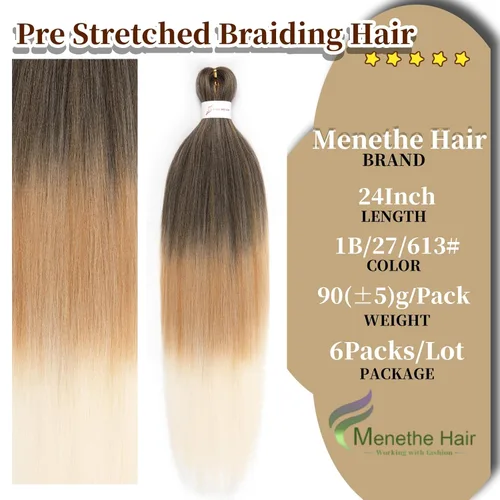 Miniatura 2 de Cabello trenzado preestirado, cabello trenzado degradado de 24 pulgadas, 6 paquetes de ajuste de agua caliente, cabello sintético Yaki profesional