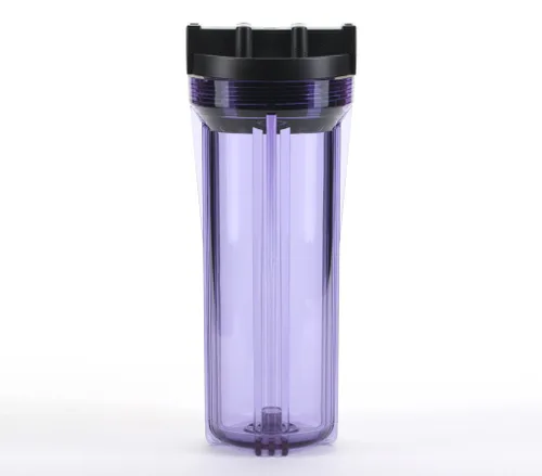 Hydronix HF3-10CLBK34PR, carcasa transparente de 10 pulgadas con tapa de costilla negra para sistemas de ósmosis inversa y filtración, puertos de