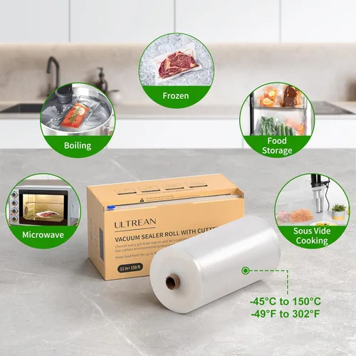 Miniatura 7 de Ultrean - Rollo de bolsas selladoras al vacío de 11" x 45,7 m con cortador, bolsas selladoras al vacío de grado comercial para ahorro de alimentos