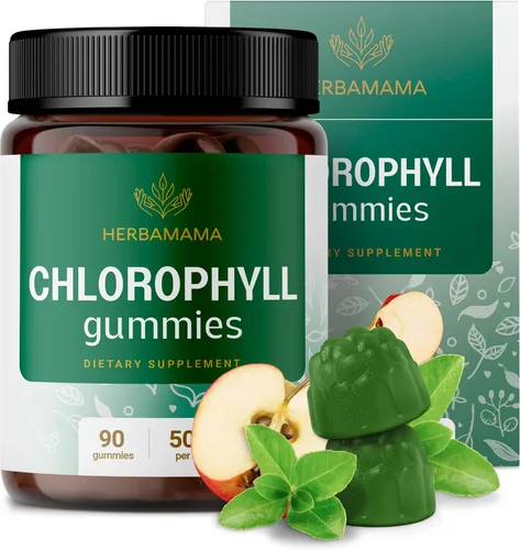 HERBAMAMA Gomitas de clorofila – Desodorante interno para apoyar el olor corporal – 50 mg de clorofilina de cobre sódico por porción – Clorofila