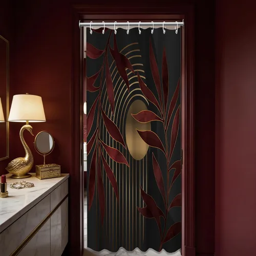 Miniatura 25 de Cortina de ducha bohemia en negro y gris, cortinas de ducha modernas de mediados de siglo negro y gris para baño, juego de tela impermeable
