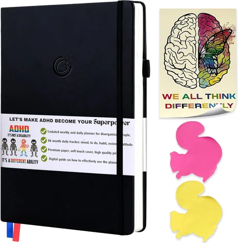 Agenda para adultos con TDAH – Agenda semanal diaria de 6 meses sin fecha, planificador de enfoque completo, organizador de soluciones para personas