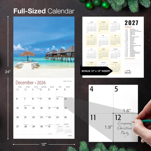 Miniatura 5 de MICASA PRESS Wild & Beautiful Beaches - Calendario de pared 2026 de 12 meses 12 x 24 pulgadas abierto Papel grueso y resistente Regalar