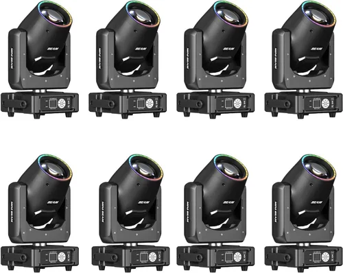 Miniatura 13 de 350W 7R Luz de haz con cabeza móvil y tira LED RGB, control DMX512, sonido activado, efecto de prisma, niebla, arcoíris, 48 prismas y 14 gobos, 14