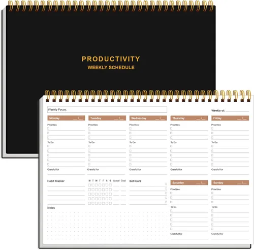 Agenda semanal de productividad – 8 x 11 pulgadas, bloc/planificador de escritorio, seguimiento de hábitos, planificador semanal sin fecha en